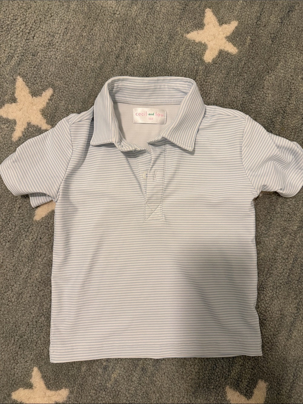 Cecil and Lou Light Blue Stripe Polo Shirt 18 months performance fabric